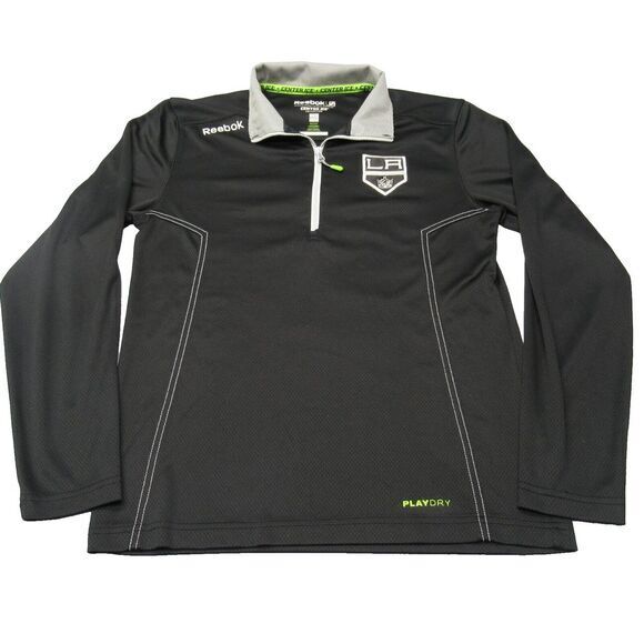 Los Angeles Kings Shirt Mens Small Reebok NHL‎ Center Ice Black PlayDry 1/2 Zip - Picture 1 of 12